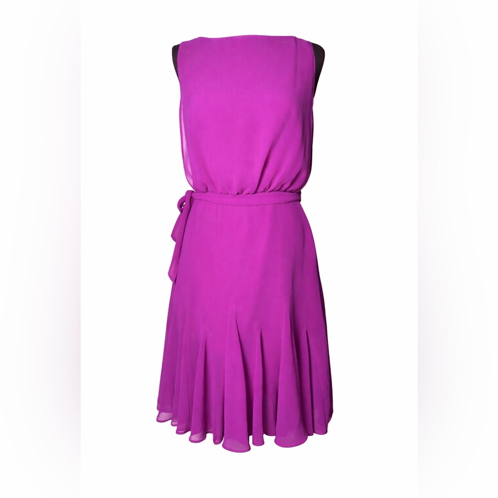 Lauren Ralph Lauren Purple Chiffon Dress Pleated Hem Belted‎ Size 4